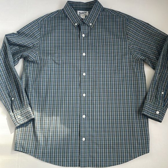 Duluth Trading Co Men’s Green Blue Plaid Cotton Casual Button Down Shirt Large - Picture 12 of 14